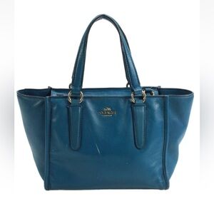 Coach Womens Leather Zip Up Top Handle Shoulder Handbag Blue